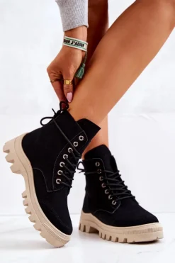 Boto Zamszowe Botki Trapery Wiązane Czarne Hurricane