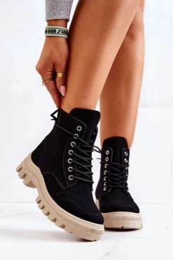 Boto Zamszowe Botki Trapery Wiązane Czarne Hurricane
