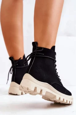 Boto Zamszowe Botki Trapery Wiązane Czarne Hurricane