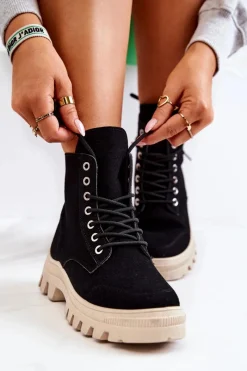 Boto Zamszowe Botki Trapery Wiązane Czarne Hurricane