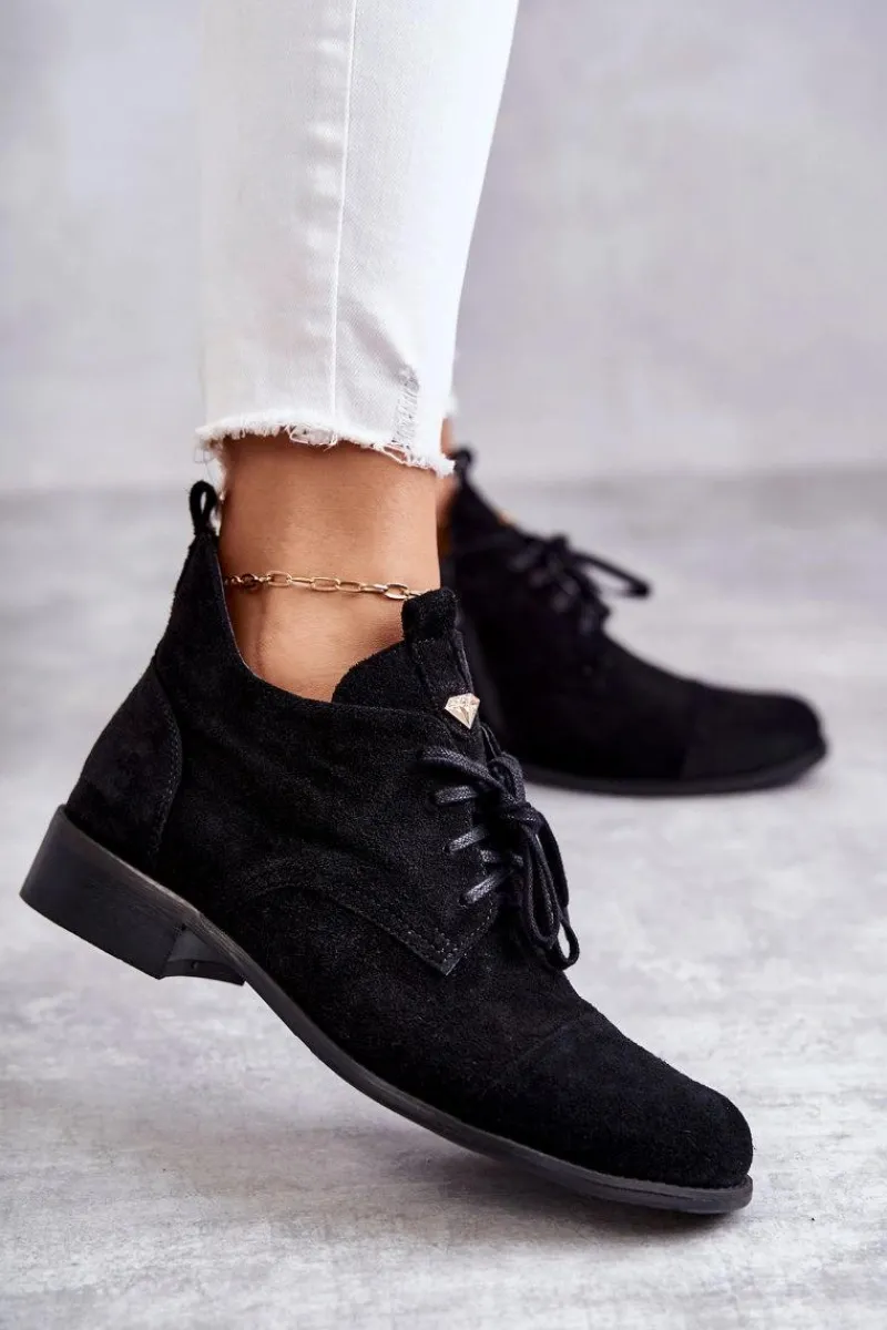 Hot Boto Zamszowe Botki Trzewiki Sznurowane Nicole 2781 Czarne