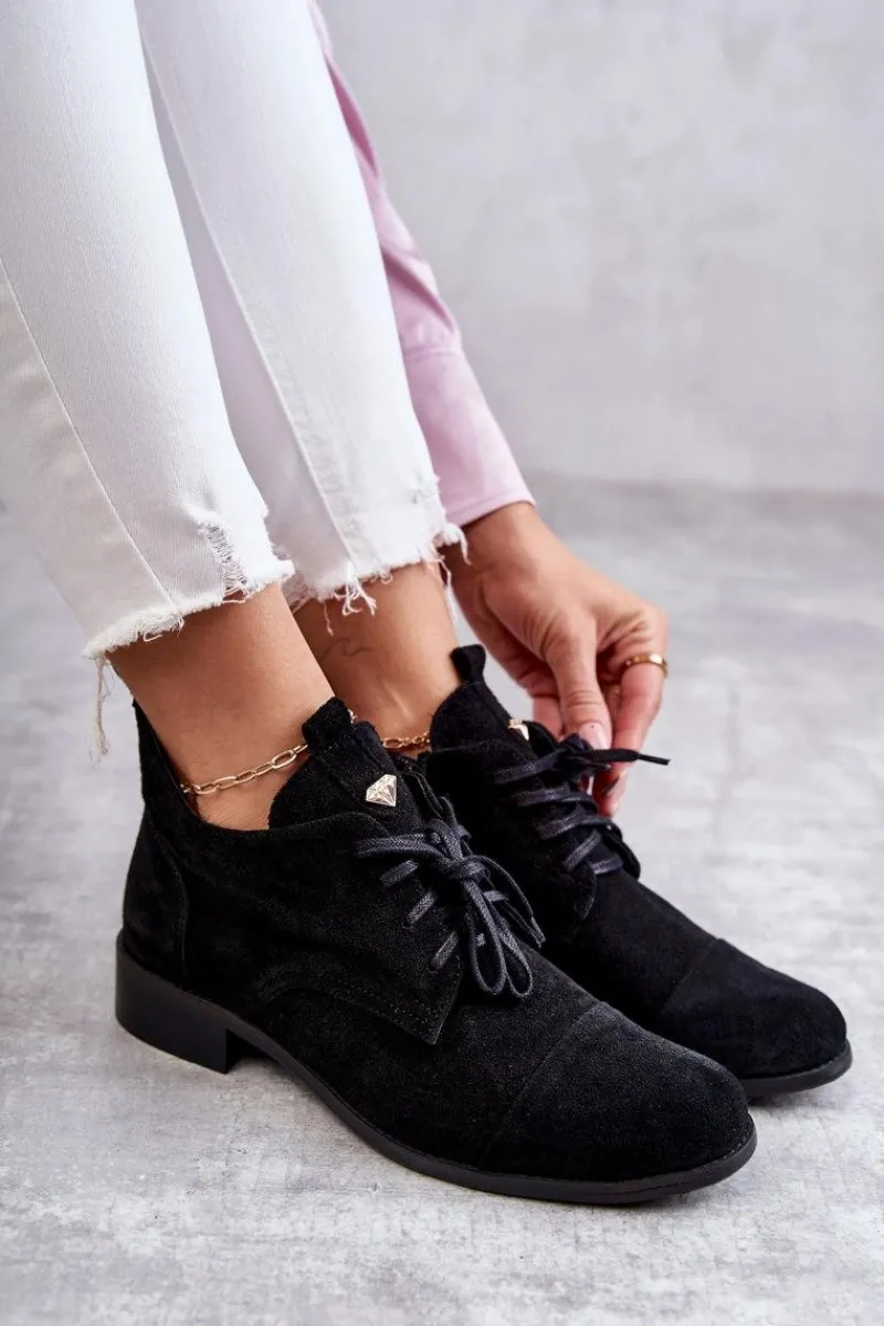 Hot Boto Zamszowe Botki Trzewiki Sznurowane Nicole 2781 Czarne