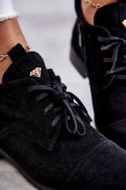 Hot Boto Zamszowe Botki Trzewiki Sznurowane Nicole 2781 Czarne