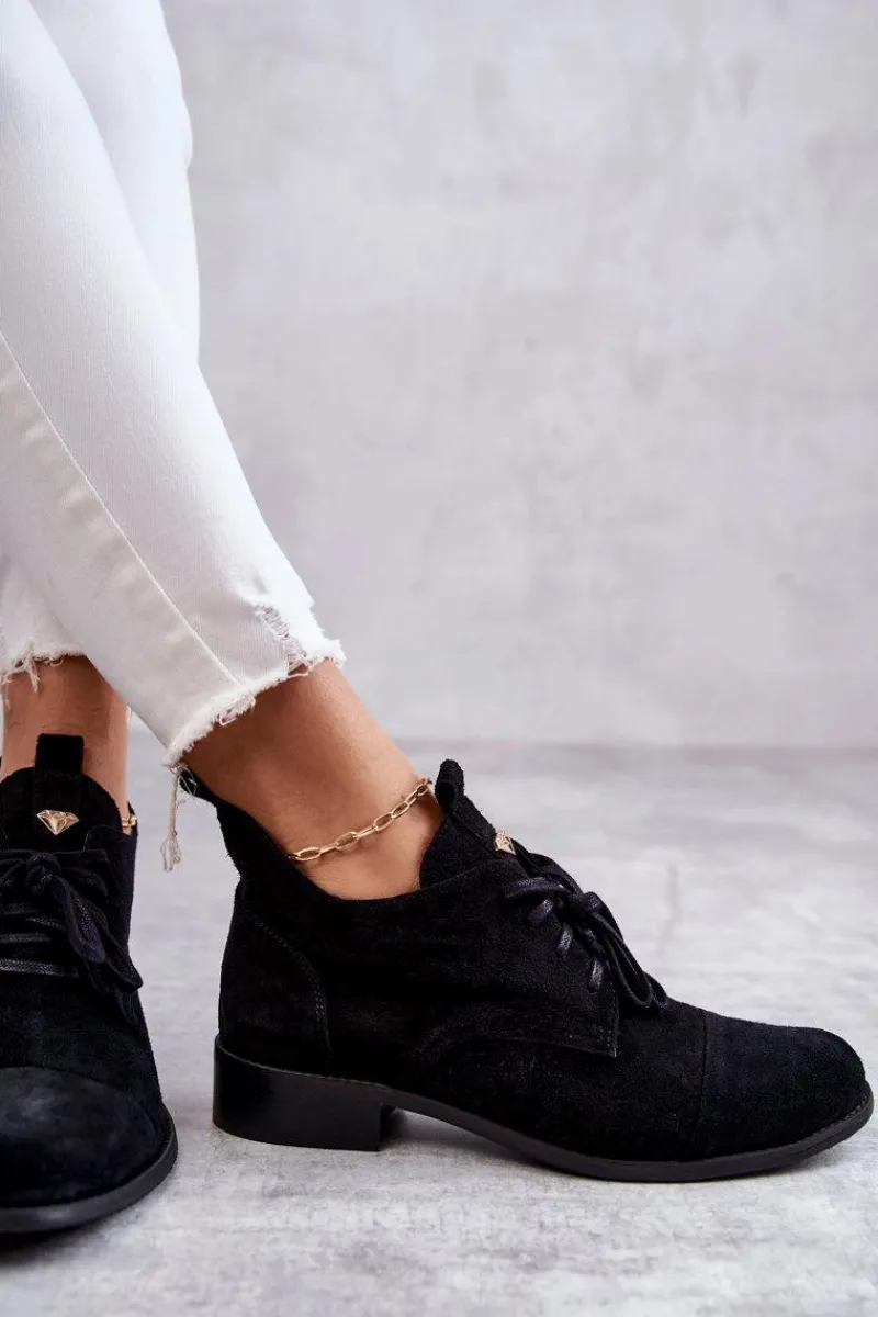 Hot Boto Zamszowe Botki Trzewiki Sznurowane Nicole 2781 Czarne