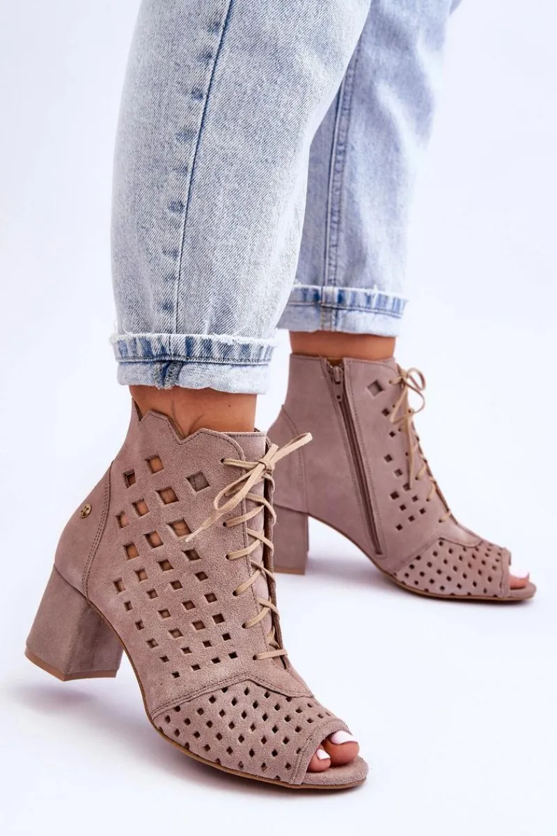 Clearance Zamszowe Botki W Ażurowy Wzór 05966-10 Ciemnobeżowe Damskie Botki Wiosenne|Botki Maciejka