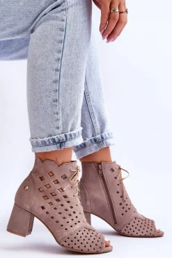 Clearance Zamszowe Botki W Ażurowy Wzór 05966-10 Ciemnobeżowe Damskie Botki Wiosenne|Botki Maciejka