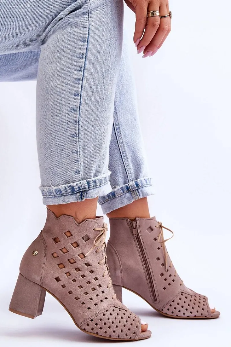 Clearance Zamszowe Botki W Ażurowy Wzór 05966-10 Ciemnobeżowe Damskie Botki Wiosenne|Botki Maciejka