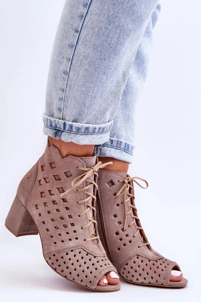 Clearance Zamszowe Botki W Ażurowy Wzór 05966-10 Ciemnobeżowe Damskie Botki Wiosenne|Botki Maciejka