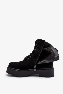 New Boto Zamszowe Botki Workery Damskie Czarne Dearia