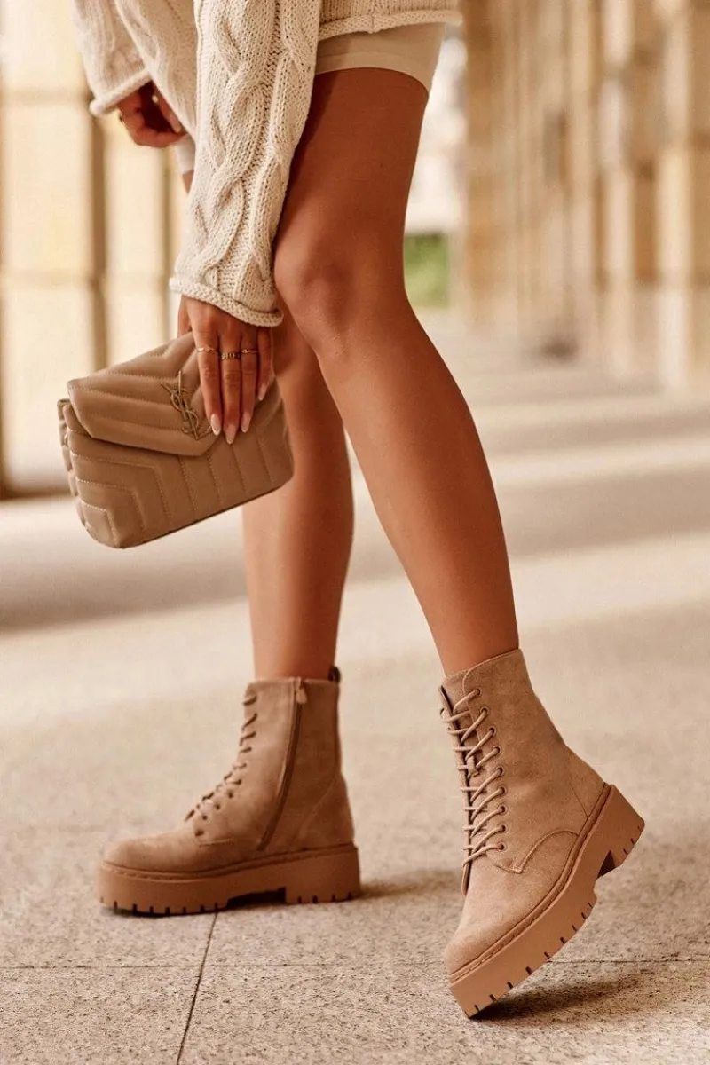 Botki Sznurowane|Botki Zimowe Damskie>Boto Zamszowe Botki Workery Damskie Beżowe Dearia