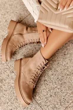 Botki Sznurowane|Botki Zimowe Damskie>Boto Zamszowe Botki Workery Damskie Beżowe Dearia