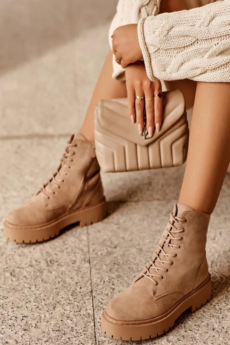 Botki Sznurowane|Botki Zimowe Damskie>Boto Zamszowe Botki Workery Damskie Beżowe Dearia