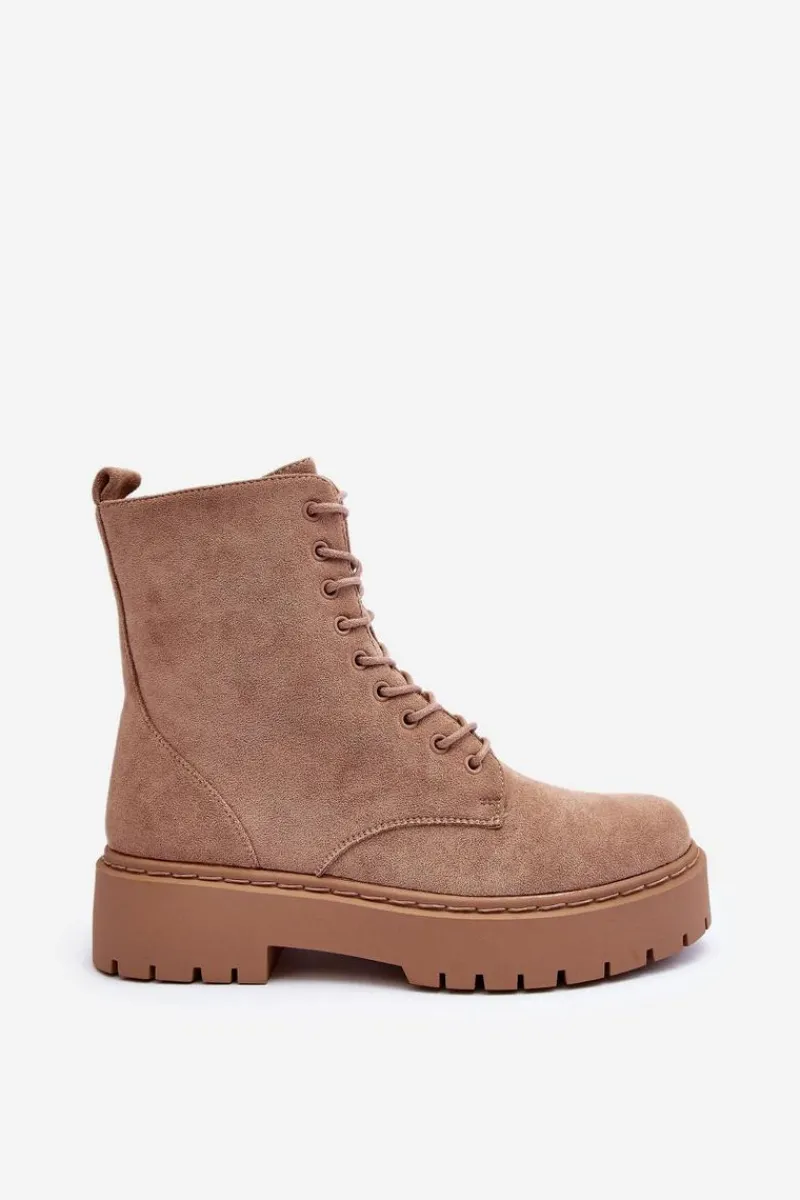 Botki Sznurowane|Botki Zimowe Damskie>Boto Zamszowe Botki Workery Damskie Beżowe Dearia