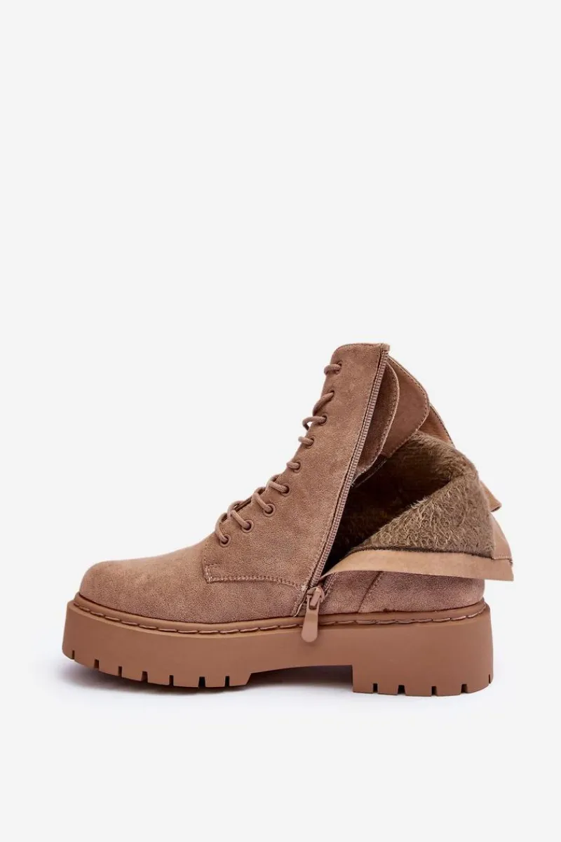 Botki Sznurowane|Botki Zimowe Damskie>Boto Zamszowe Botki Workery Damskie Beżowe Dearia