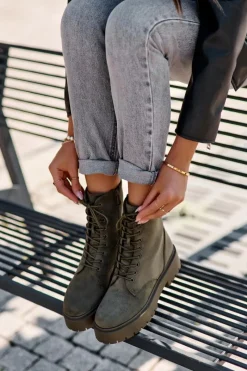 Online Boto Zamszowe Botki Workery Damskie Zielone Dearia