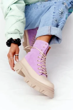 Botki Wiosenne|Botki Sznurowane>Boto Zamszowe Botki Workery Lewski Shoes 3007-0 Fioletowe
