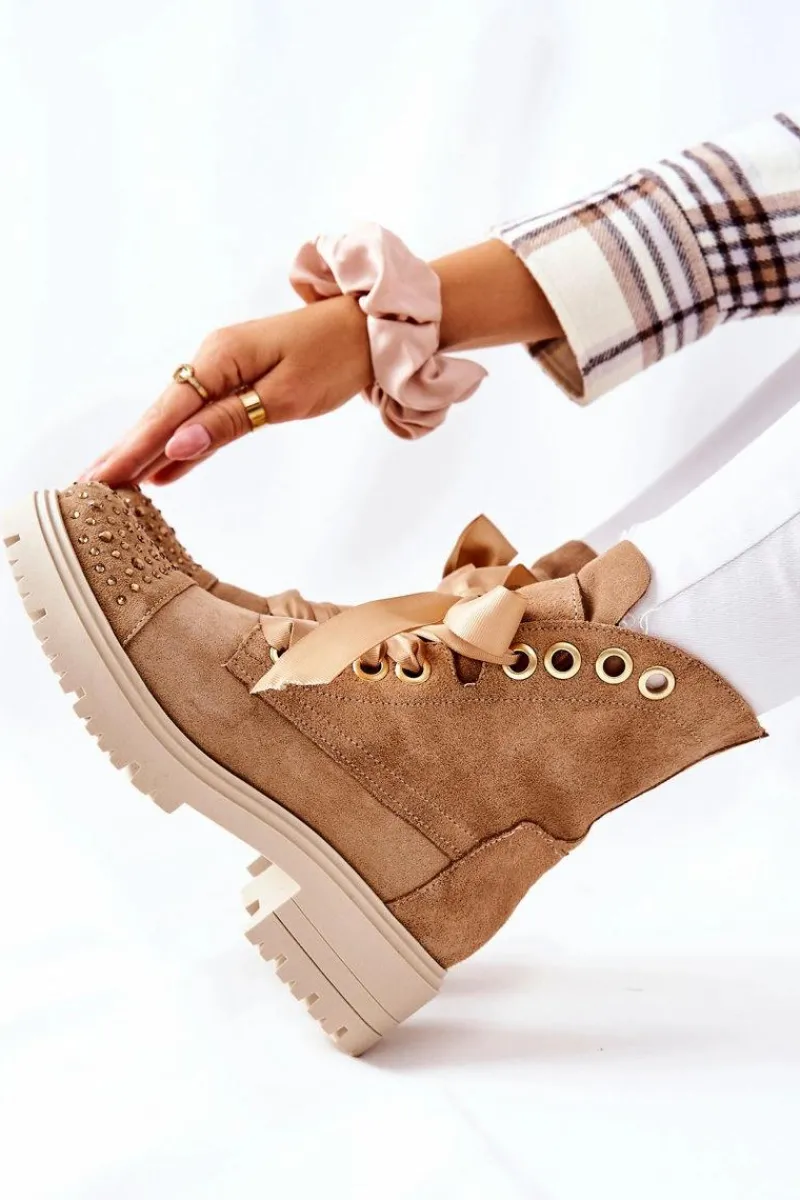 Sale Boto Zamszowe Botki Workery Lewski Shoes Wiązane 3069 Piaskowe