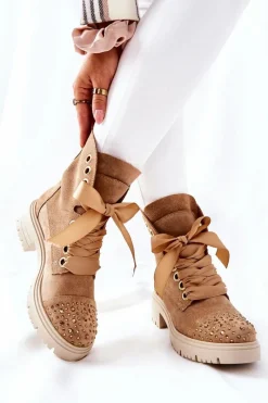 Sale Boto Zamszowe Botki Workery Lewski Shoes Wiązane 3069 Piaskowe