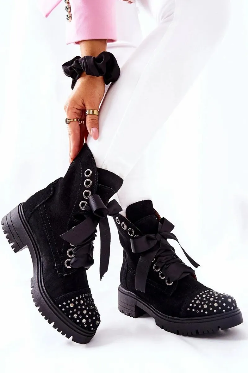 Botki Wiosenne|Botki Sznurowane>Boto Zamszowe Botki Workery Lewski Shoes Wiązane 3069 Czarne