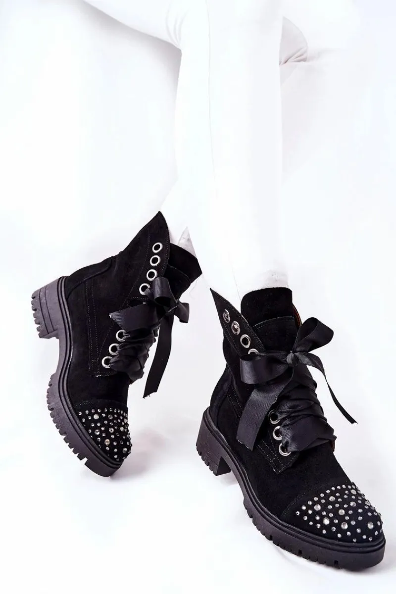 Botki Wiosenne|Botki Sznurowane>Boto Zamszowe Botki Workery Lewski Shoes Wiązane 3069 Czarne