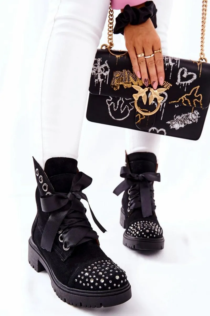 Botki Wiosenne|Botki Sznurowane>Boto Zamszowe Botki Workery Lewski Shoes Wiązane 3069 Czarne