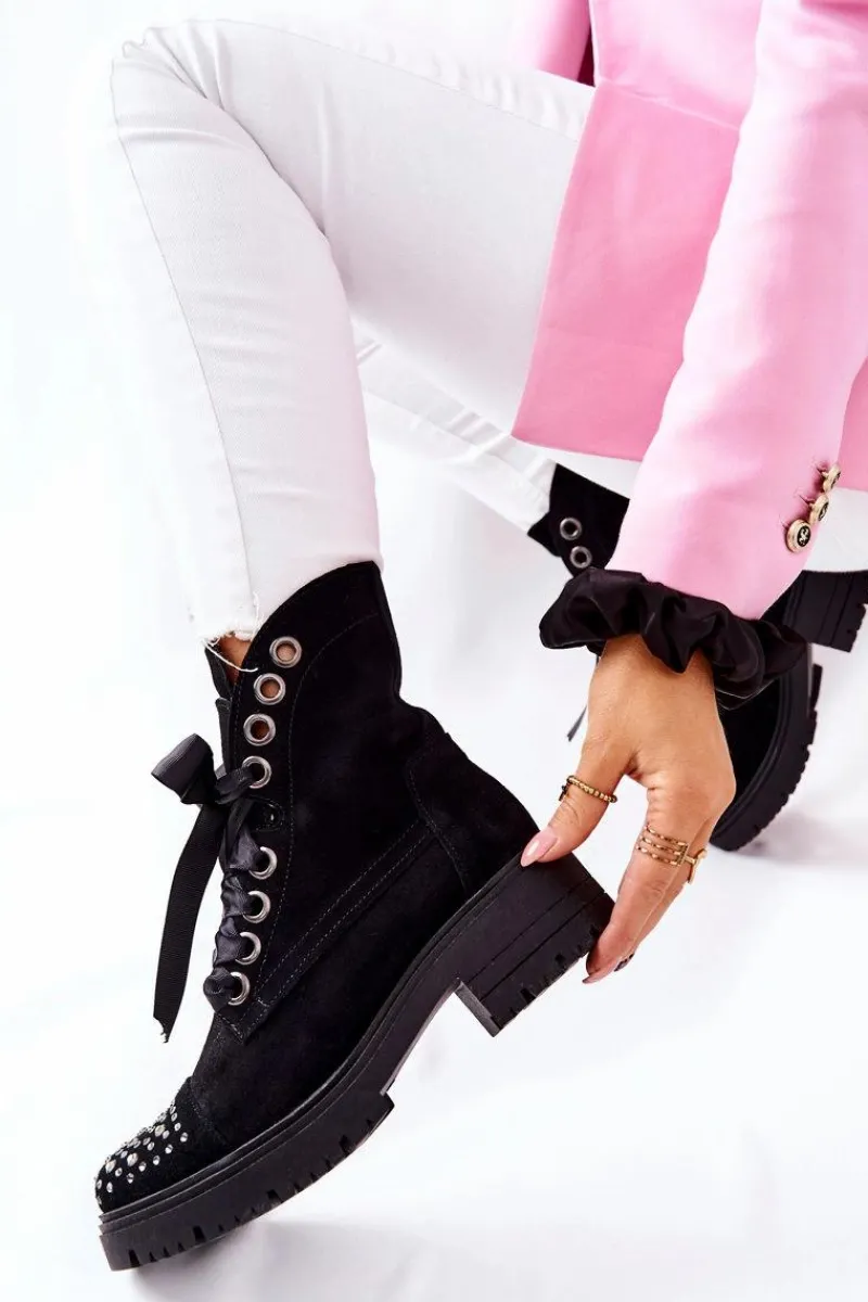 Botki Wiosenne|Botki Sznurowane>Boto Zamszowe Botki Workery Lewski Shoes Wiązane 3069 Czarne