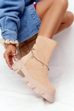 Botki Wiosenne|Brązowe I Beżowe Botki>Boto Zamszowe Botki Workery Lewski Shoes 3006-0 Piaskowe