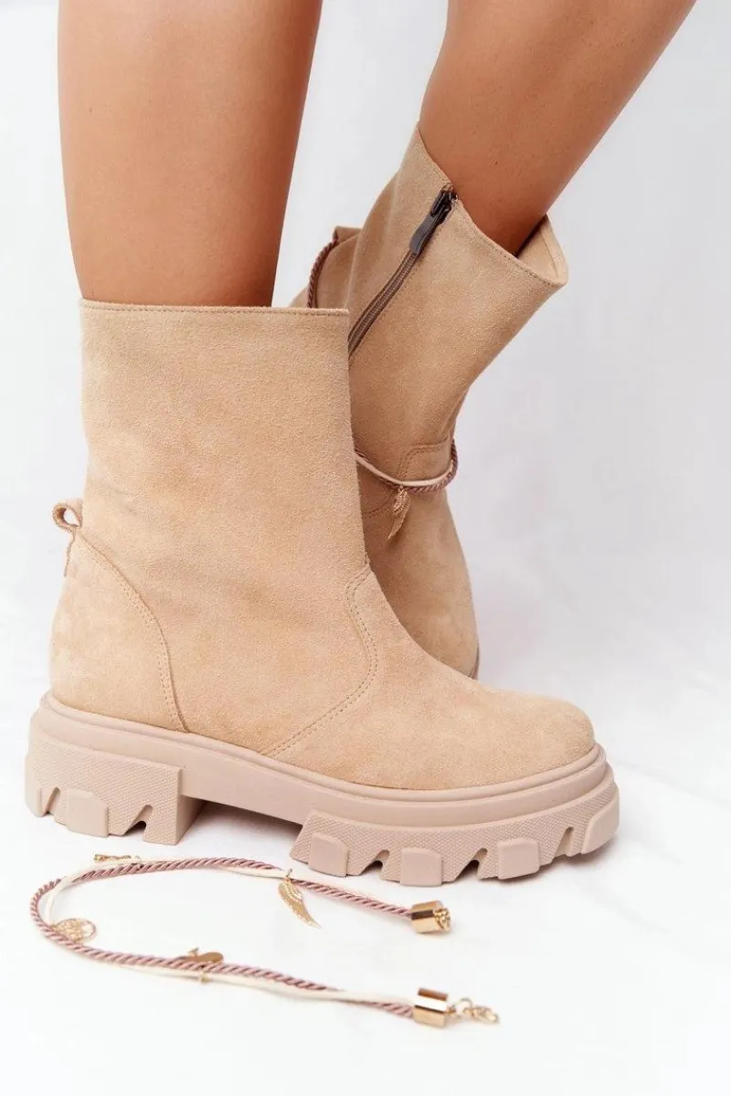 Botki Wiosenne|Brązowe I Beżowe Botki>Boto Zamszowe Botki Workery Lewski Shoes 3006-0 Piaskowe