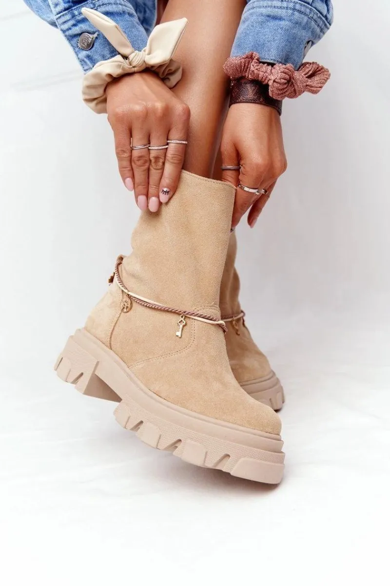 Botki Wiosenne|Brązowe I Beżowe Botki>Boto Zamszowe Botki Workery Lewski Shoes 3006-0 Piaskowe