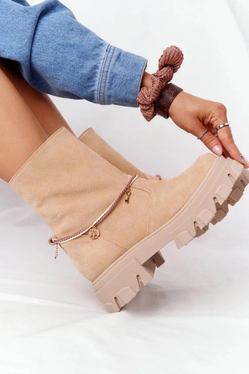 Botki Wiosenne|Brązowe I Beżowe Botki>Boto Zamszowe Botki Workery Lewski Shoes 3006-0 Piaskowe