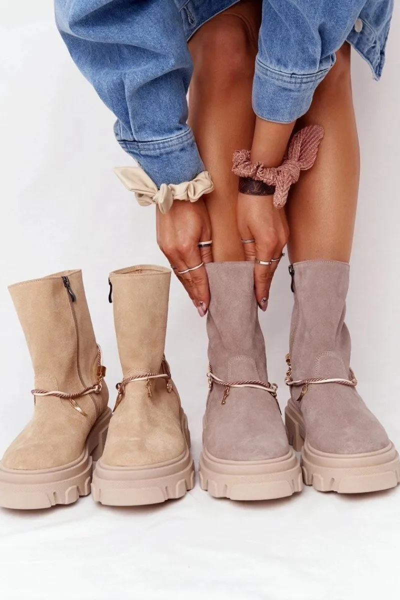 Botki Wiosenne|Brązowe I Beżowe Botki>Boto Zamszowe Botki Workery Lewski Shoes 3006-0 Piaskowe