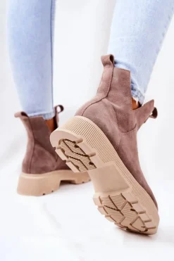 Botki Wiosenne|Brązowe I Beżowe Botki>Boto Zamszowe Botki Workery Lewski 3104/P Cappucino