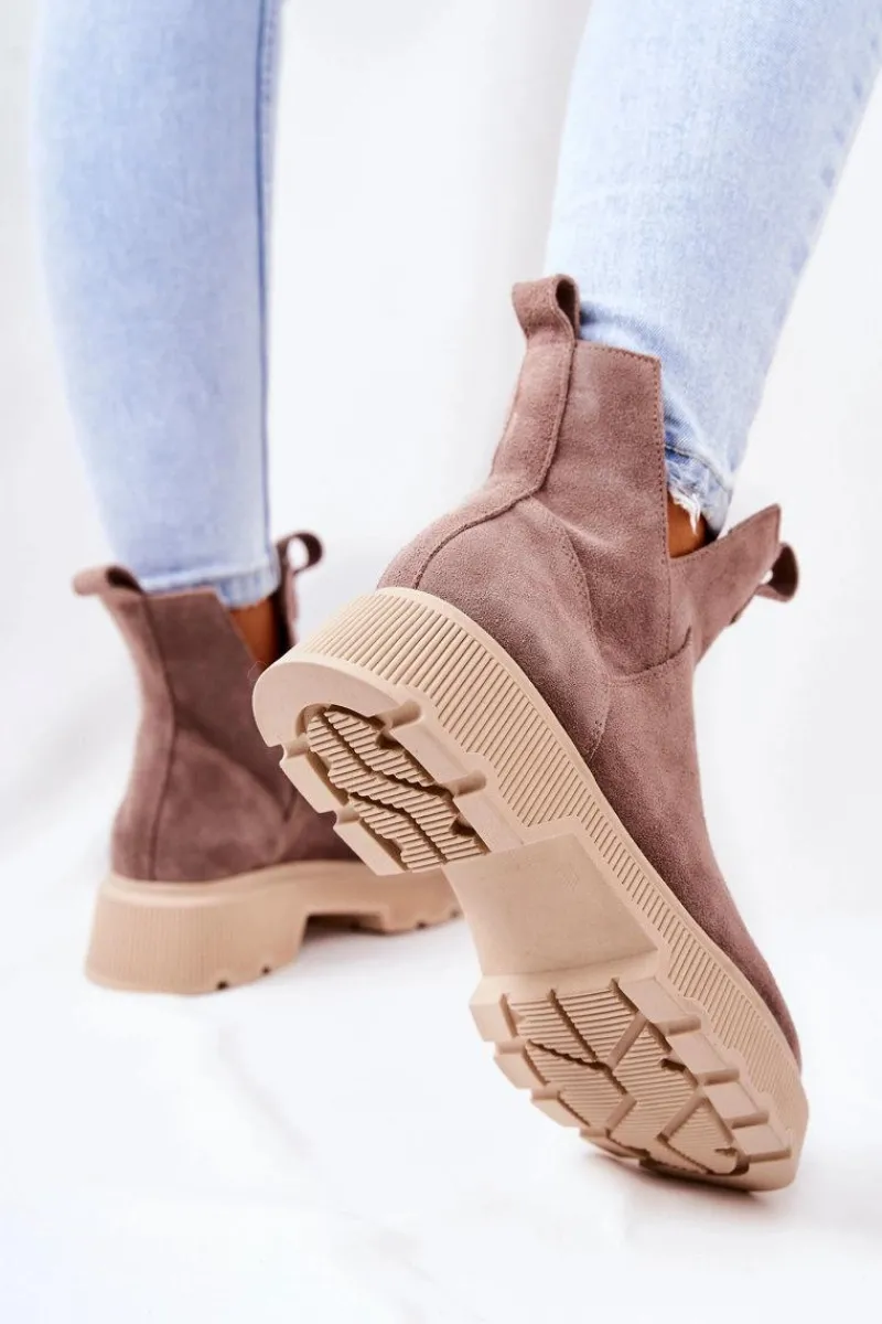 Botki Wiosenne|Brązowe I Beżowe Botki>Boto Zamszowe Botki Workery Lewski 3104/P Cappucino