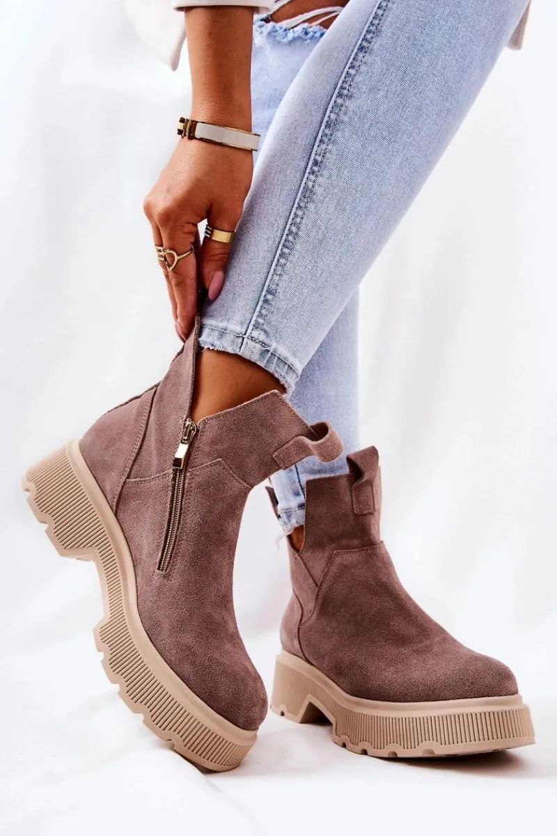 Botki Wiosenne|Brązowe I Beżowe Botki>Boto Zamszowe Botki Workery Lewski 3104/P Cappucino