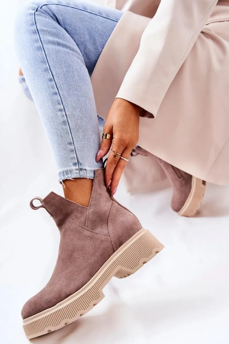 Botki Wiosenne|Brązowe I Beżowe Botki>Boto Zamszowe Botki Workery Lewski 3104/P Cappucino