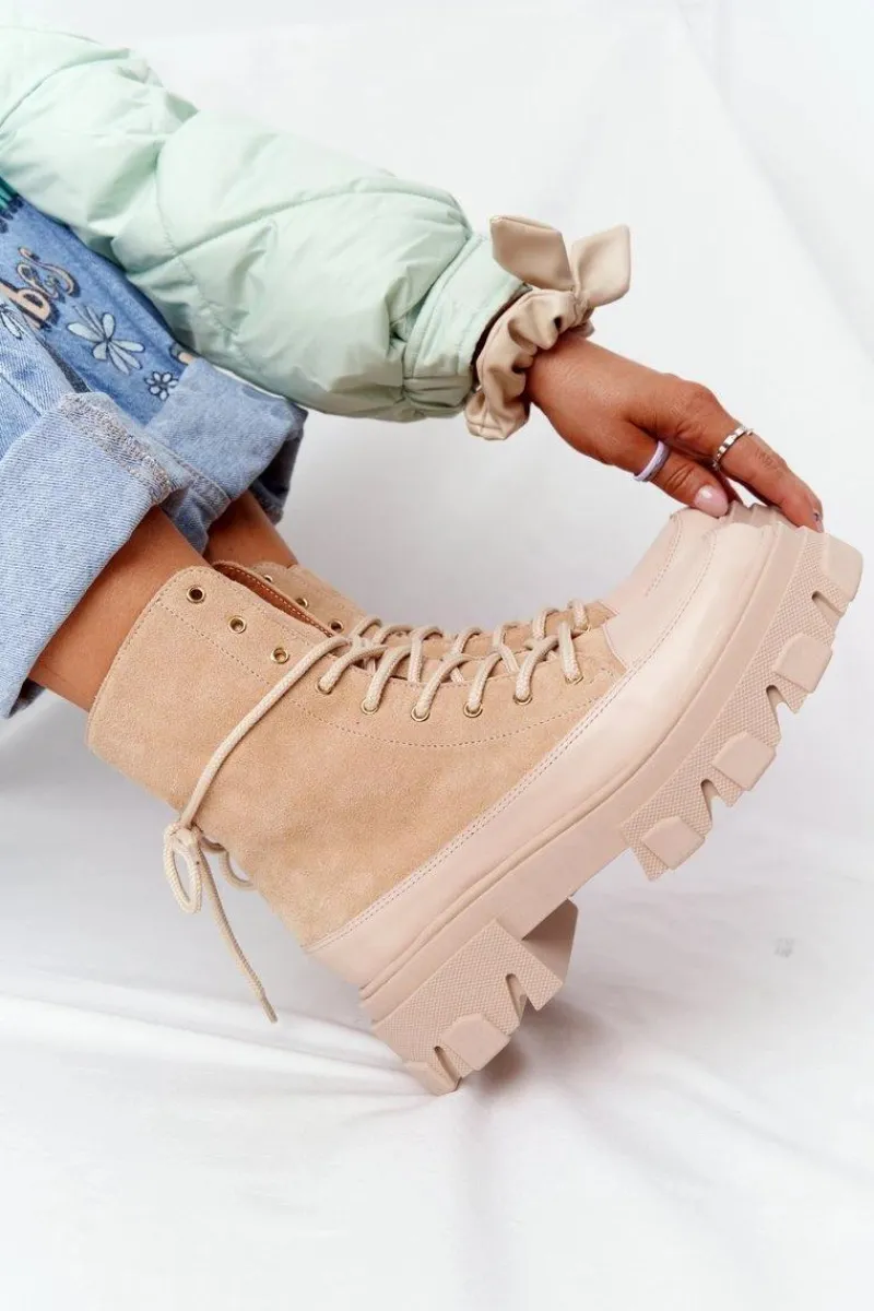 Outlet Boto Zamszowe Botki Workery Lewski Shoes 3007-0 Piaskowe