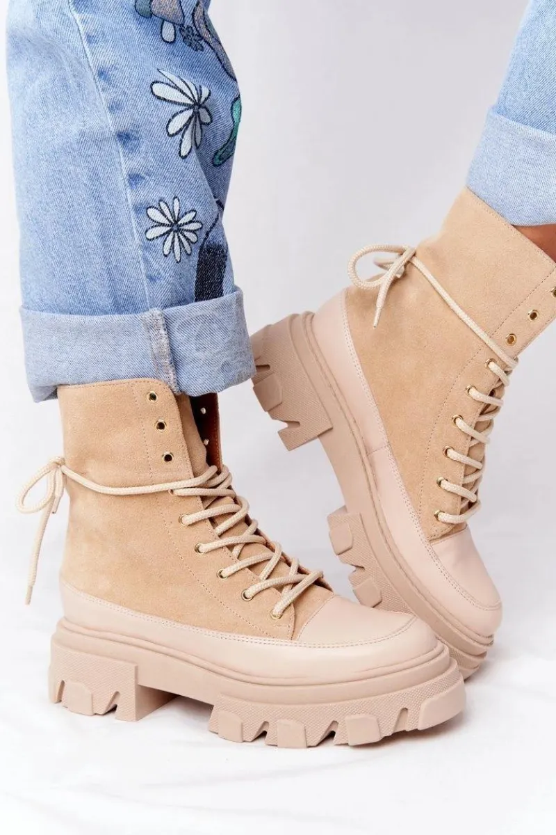 Outlet Boto Zamszowe Botki Workery Lewski Shoes 3007-0 Piaskowe