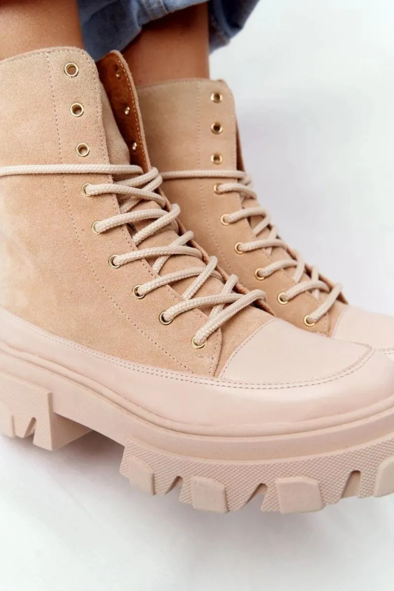 Outlet Boto Zamszowe Botki Workery Lewski Shoes 3007-0 Piaskowe