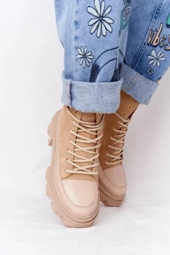 Outlet Boto Zamszowe Botki Workery Lewski Shoes 3007-0 Piaskowe