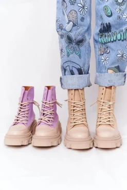 Outlet Boto Zamszowe Botki Workery Lewski Shoes 3007-0 Piaskowe