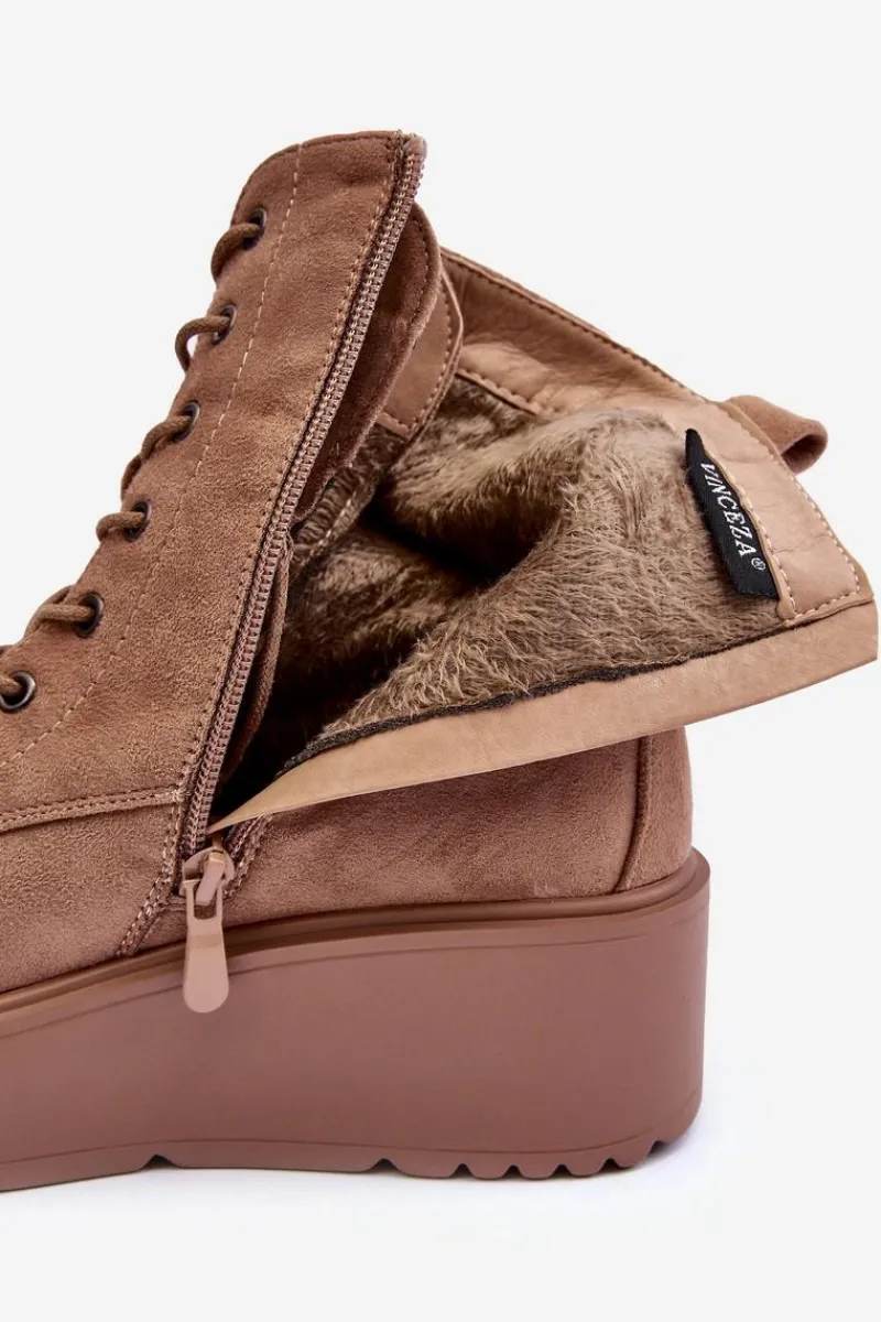 Sale Zamszowe Botki Workery Na Masywnej Platformie Koturnie Beżowe Lavica Damskie Botki Na Koturnie|Botki Ocieplane