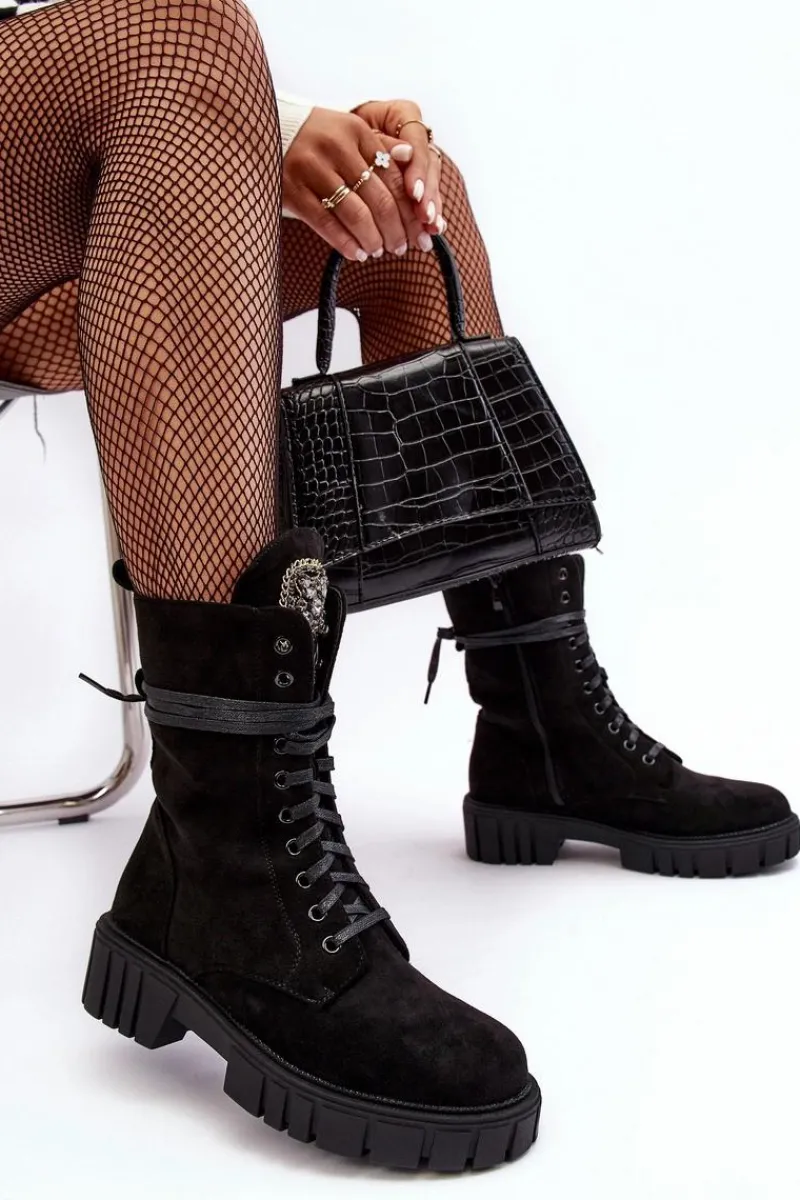 Sale Boto Zamszowe Botki Workery Z Biżuteryjną Ozdobą Czarne Marx Czarny