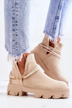 Online Boto Zamszowe Botki Workery Z Paskami Jasnobeżowe Moriah