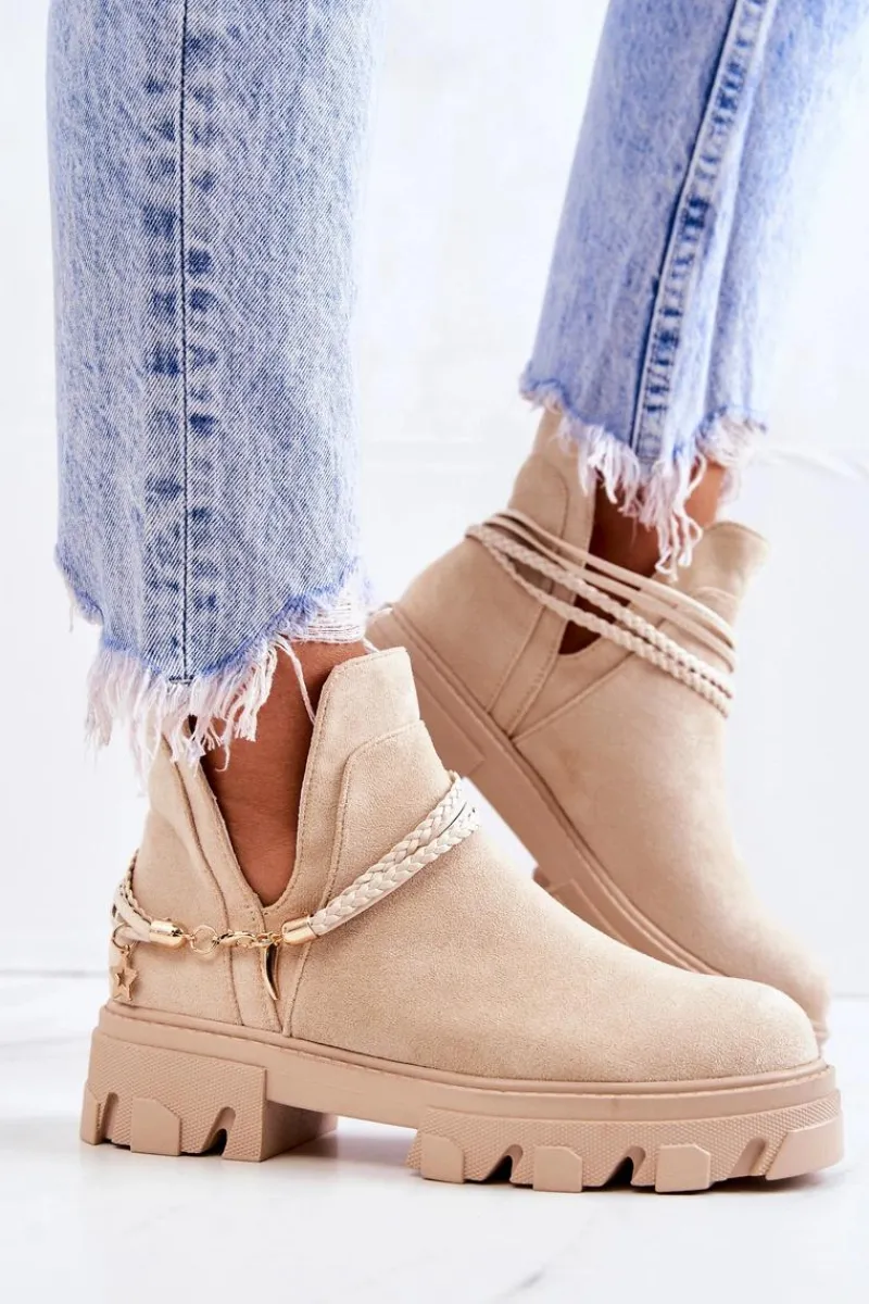 Online Boto Zamszowe Botki Workery Z Paskami Jasnobeżowe Moriah