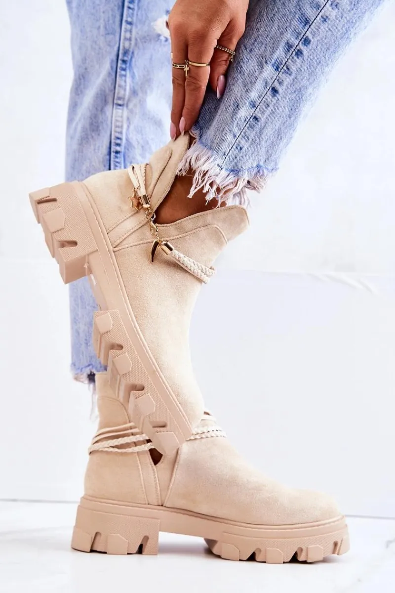 Online Boto Zamszowe Botki Workery Z Paskami Jasnobeżowe Moriah