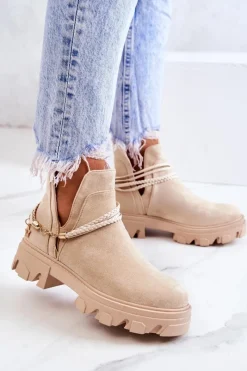 Online Boto Zamszowe Botki Workery Z Paskami Jasnobeżowe Moriah