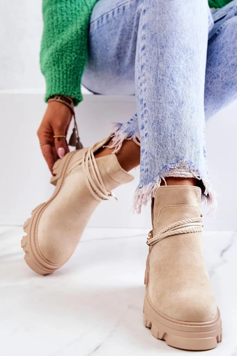 Online Boto Zamszowe Botki Workery Z Paskami Jasnobeżowe Moriah