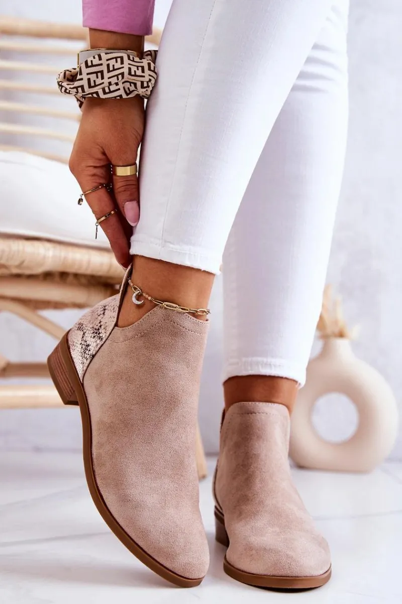 Sale Buty damskie Vinceza Zamszowe Botki Wężowy Wzór Beżowe Stephanie