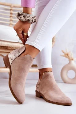 Sale Buty damskie Vinceza Zamszowe Botki Wężowy Wzór Beżowe Stephanie