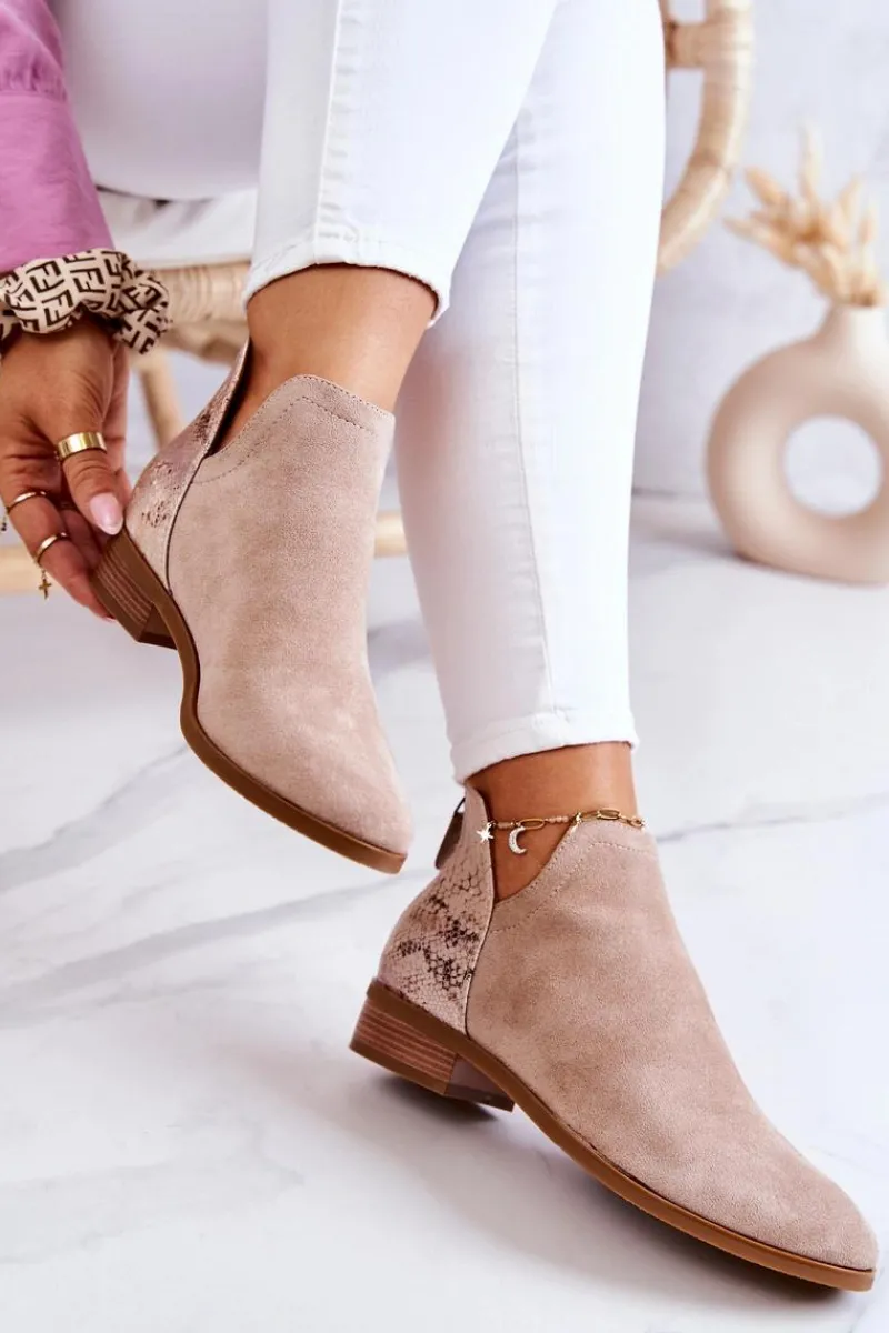 Sale Buty damskie Vinceza Zamszowe Botki Wężowy Wzór Beżowe Stephanie